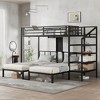 Black Twin Size Double-Layer Iron Frame Bed With Ladder, Suitable for 3 People,Triple Bunk Bed with Desk and Shelves - 3 of 4