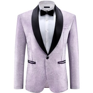 Lars Amadeus Men's Shawl Lapel Wedding Metallic Party Sparkly Suit Jackets - 1 of 4