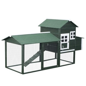 83" Wooden Outdoor Backyard Chicken Coop Fence Rabbit Bunny Hutch House with Covered Run and Nesting Box - 1 of 4