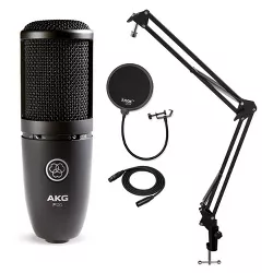 AKG P120 High Performance Recording Microphone with Pop Filter & Boom Arm Bundle