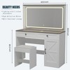 43.3"W Makeup Vanity Table with Large Mirror and LED Light Strip, Brightness Adjustable, Dressing Desk with 2 Drawers & Stool - ModernLuxe - 3 of 4