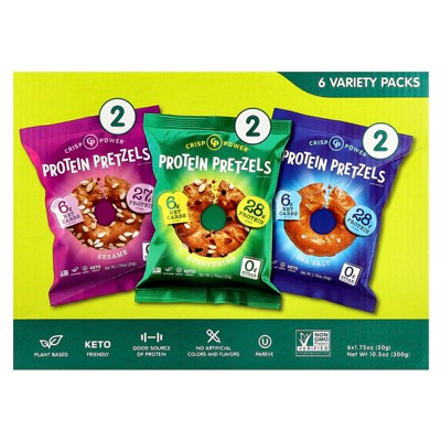 Crisp Power Protein Pretzels, Variety Pack , 6 Packs, 1.75 oz (50 g) Each