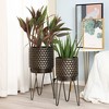 LuxenHome Set of 2 Brown Honeycomb Metal Cachepot Planters with Brown Metal Stands - 2 of 4
