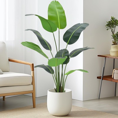 Whizmax Artificial Bird of Paradise Plant, 8 Trunk Fake Palm Tree with Large Faux Leaves, Indoor Tropical Decor for Home, Office, Housewarming Gift