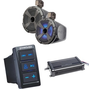 PowerBass XL-POD10LR 10" RGB Long Range Pod Speaker System Pair with XL-2305MX 300 Watt x 2 IPX65 Powersports Amplifier and XL-BTRS Rocker Switch B... - 1 of 4