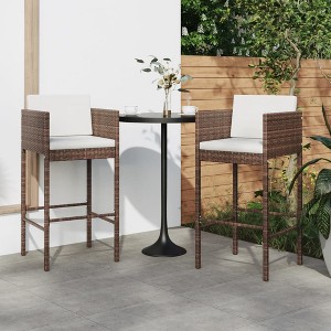 VidaXL Bar Stools 2 pcs with Cushions Brown Poly Rattan - 1 of 4