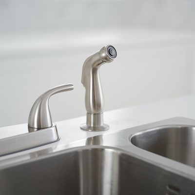Brushed Nickel Double Handle Kitchen Faucet with Side Sprayer