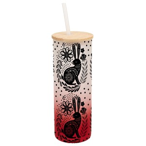 Elanze Designs Woodland Bunny Rabbit Flower Wrap-Around Design 25 Ounce Frosted Gradient Glass On-The-Go Coffee Travel Skinny Tumbler Mug Cup, Bamboo - 1 of 1