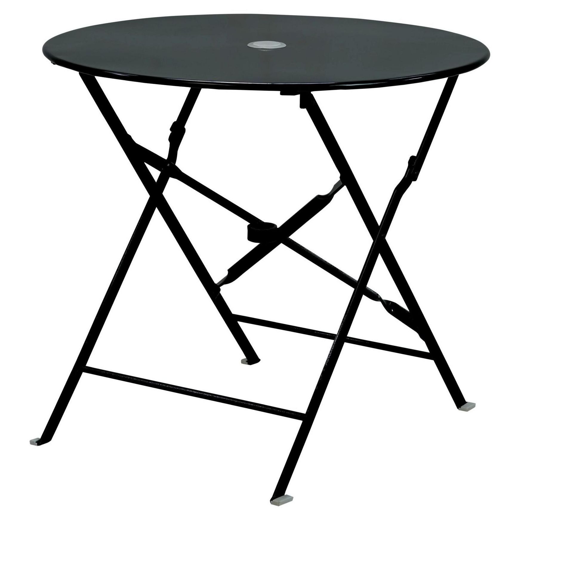 HomeRoots 30" Black Rounded Aluminum Folding Outdoor Bistro Table with Umbrella Hole