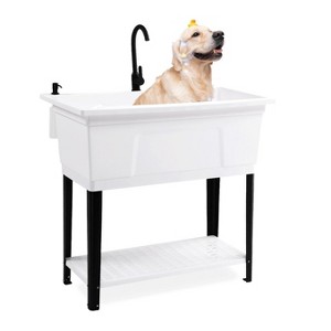 ROVSUN 37-Gallon Freestanding Utility Sink with Faucet, 36" Heightened Basin for Laundry, Garage, Outdoor, Pet Wash, 40"L×24"W×36"H - 1 of 4