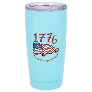 Elanze Designs 20 oz Stainless Steel On the Go Insulated Travel Tumbler With Push Top Lid, 1776 American Flag One Nation Under God Sky Blue - 1 of 4