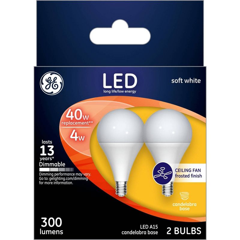 GE 2pk 40W A15 Frost LED Light Bulbs White, 1 of 4