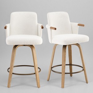 Art Leon Set of 2 Fabric Upholstered Accent Swivel Barstool with Wood frame - 1 of 4