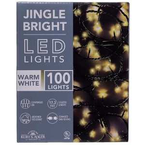 Kurt Adler Indoor/Outdoor Jingle Bright LED Light Set, 100 LED Lights on Green Wire, Warm White, 17ft - 1 of 3