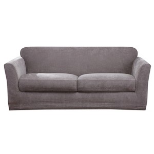 Ultimate Stretch Chenille 3pc Loveseat Slipcover Gray - Sure Fit