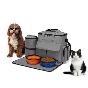 coucheta Dog Travel Bag Backpack,Multi-Function Backpack with Shoulder Strap, 2 Dog Food Storage Containers, 2 Collapsible Dog Bowls,1 Pet Mat - 1 of 4