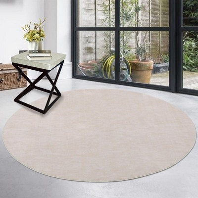 Modern Solid Area Rug Washable Rug Stain Resistant Non-Slip Rug for Living Room Bedroom, 3'x3'/Round Beige