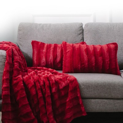 Small Crimson Faux Fur Lumbar Pillow Set