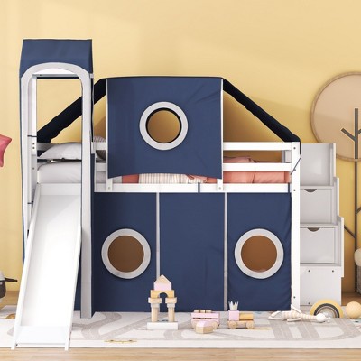 NicBex Full/Twin Size Loft Bed with Castle Tent & Tower,Playful & Sturdy Wooden Twin Loft Bed for Kids