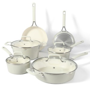 Martha Stewart Heathland Premium Nonstick PFA Free Ceramic Interior 10-Piece Tapered Aluminum Cookware Set - 1 of 4
