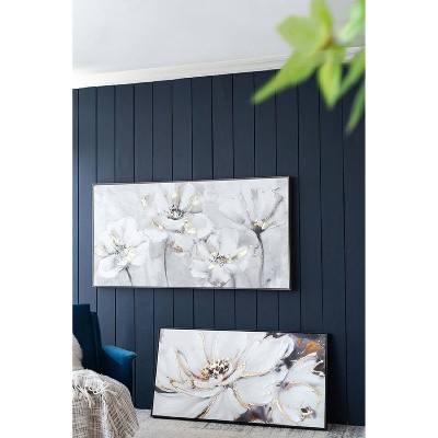 Large White and Gold Floral Canvas Print