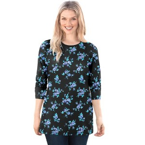 Woman Within Plus Size Perfect Printed Long-Sleeve Crewneck Tee - 1 of 4