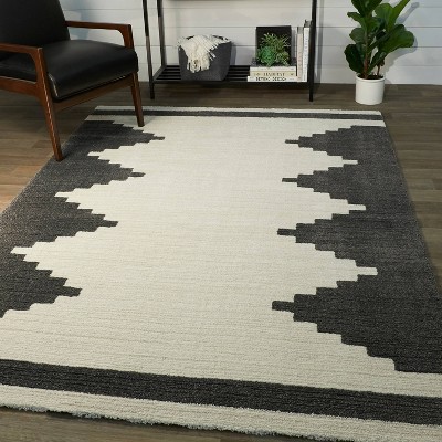 Brynja Off-White and Black Geometric Synthetic Area Rug