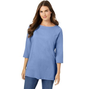 Woman Within Women's Plus Size Perfect Three-Quarter Sleeve Boatneck Tee - 1 of 4
