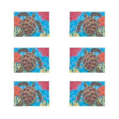 Colorful Cotton Turtle Print Reversible Placemats Set of 6