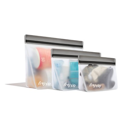 (re)zip Reusable Leak-proof Food Storage Stand-Up Bag Kit - Snack, 2-Cup, Quart - 3pc
