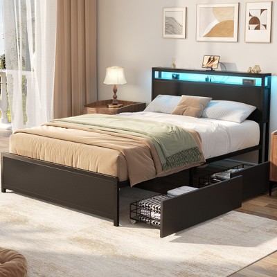 Aheaplus Bed Frame with Storage Drawers and Charging Station