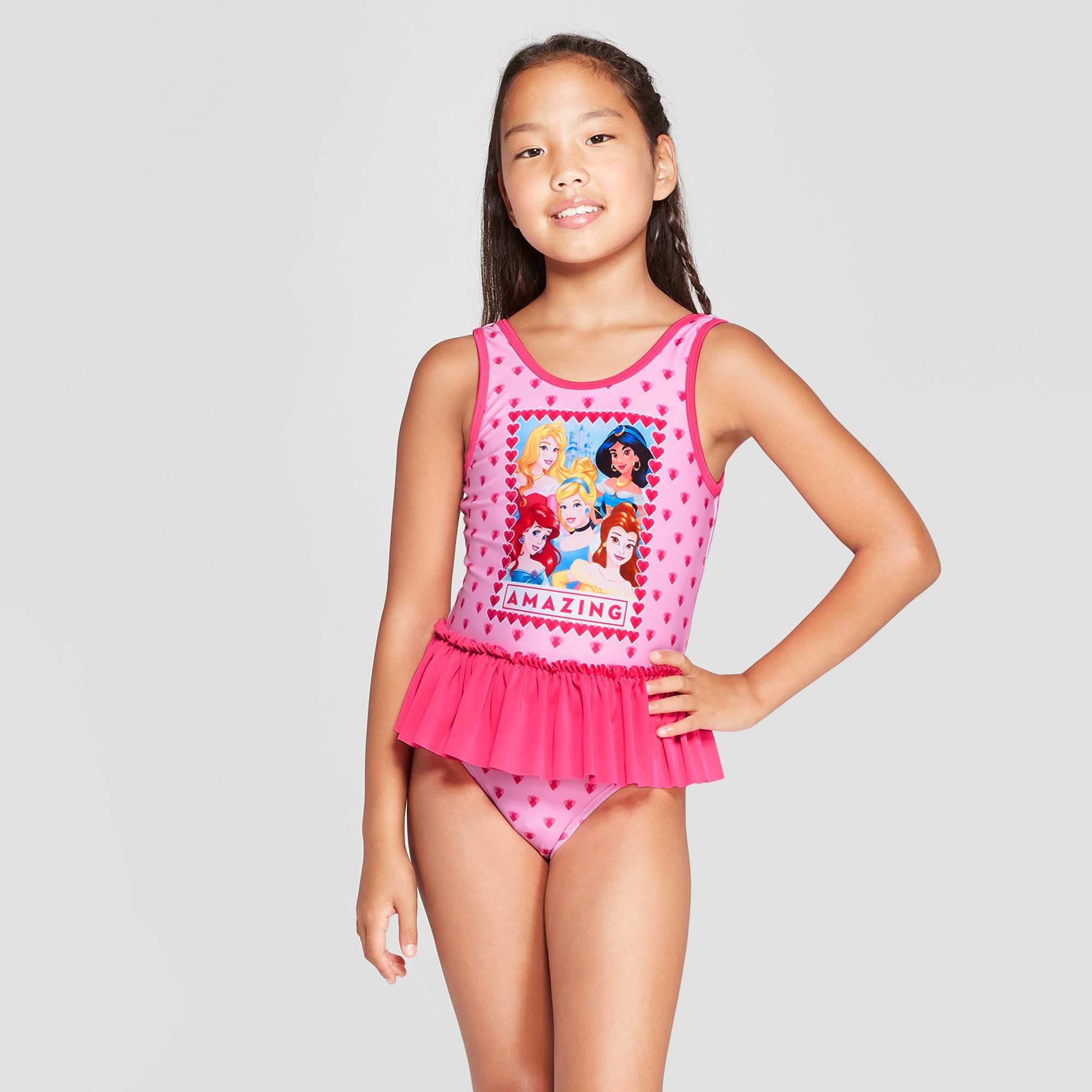 Girls Disney Princess One Piece Swimsuit Pink S Girl s Size