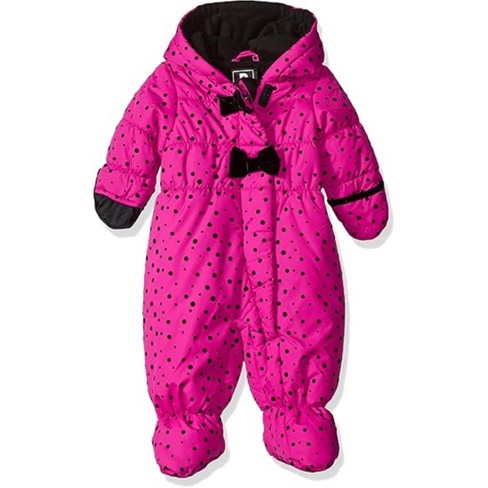 Rothschild Baby Girls Velvet Bow And Dot Print Snowsuit Pram Rubylight Bow 3 6 Months Target