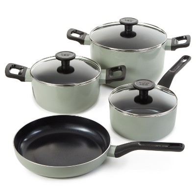 BergHOFF Leo Glints Non-stick Ceramic 7Pc Cookware Set, Recycled Aluminum, Sage