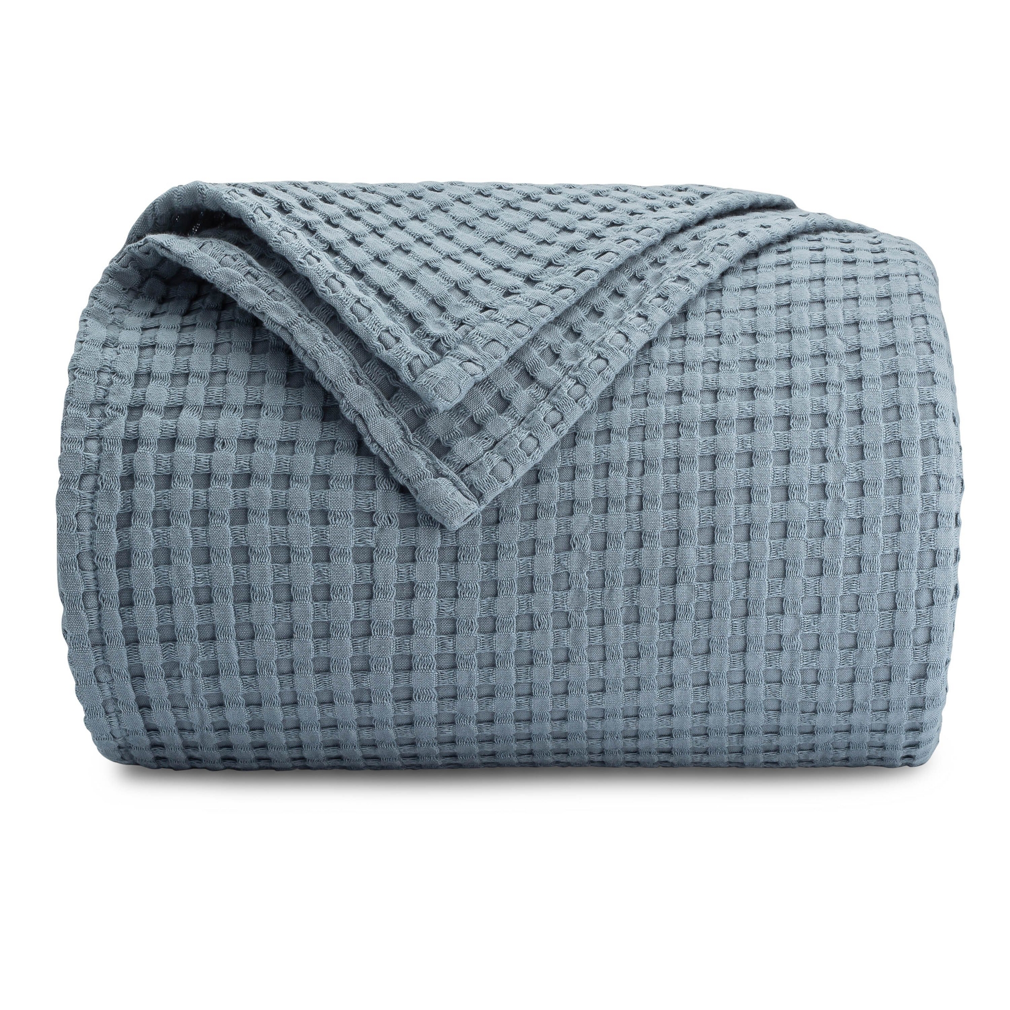 Comfy Cubs Waffle Weave Throw Blanket - 50" X 60" 100% Cotton, Breathable Skin-Friendly Soft Lightweight Blankets - Pacific Blue