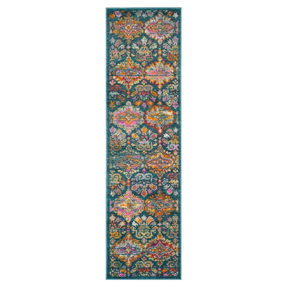 Blue/orange Damask Loomed Runner 2'3inx8' - Safavieh