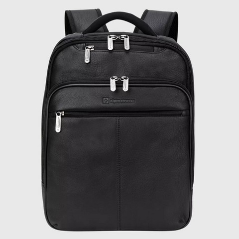 Alpine Swiss Olsen 13” Laptop Travel Backpack Genuine Leather Slim Business Travel Carry On Daypack Black