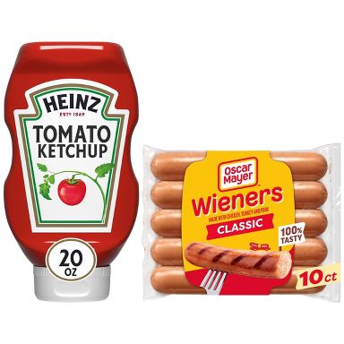 Heinz 20oz Squeeze Tomato Ketchup + Oscar Mayer 16oz/10ct Original Weiners Hot Dogs
