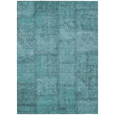 Teal Blue And Aqua Patchwork Washable Indoor Outdoor Area Rug