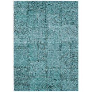 Teal Blue And Aqua Patchwork Washable Indoor Outdoor Area Rug - 1 of 4