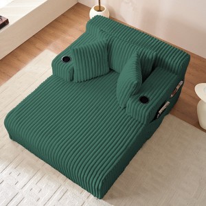 Mjkone 1PC Corduroy Sleeper Sofa Chair,51"Single Seat Chaise Lounge Chair With Pillows,Wide Armrest,Cup Holder,Storage - 1 of 4