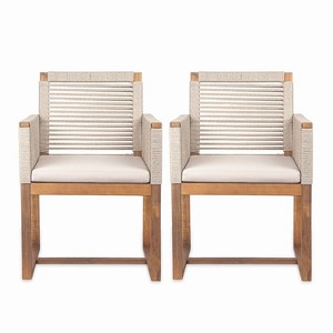 COWLOWN Light Brown Set of 2 Acacia Wood Patio Armchair with Arms and Washable Cushion, Outdoor Dining Chairs for Poolside, Garden, Backyard - 1 of 4
