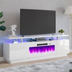 AMERLIFE Fireplace TV Stand, High Gloss LED Entertainment Center - 1 of 4