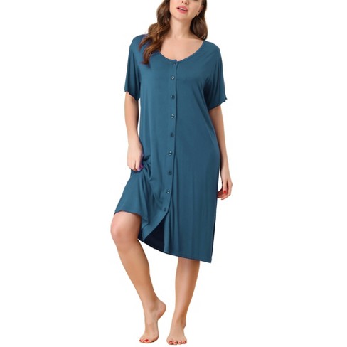 Cheibear Womens Modal Nightshirt Soft Button Down Nightgown Short Sleeve  Pajama Sleepshirt Blue Small : Target