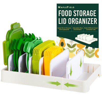 Maplefield Food Storage Lid Organizer - Easy Access to Food Storage Lids - Adapts to Any Cupboard Size - Matte Grey Finish