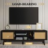 KTMBDW TV Stand for TVs up to 65'', Entertainment Center With Rattan Door, Shelves & 2 Cabinets, Long Boho Media Console for Living Room, Black - 3 of 4