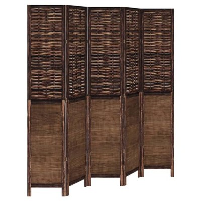 vidaXL Paulownia Wood Partition Screen 5 Panels Dark Brown