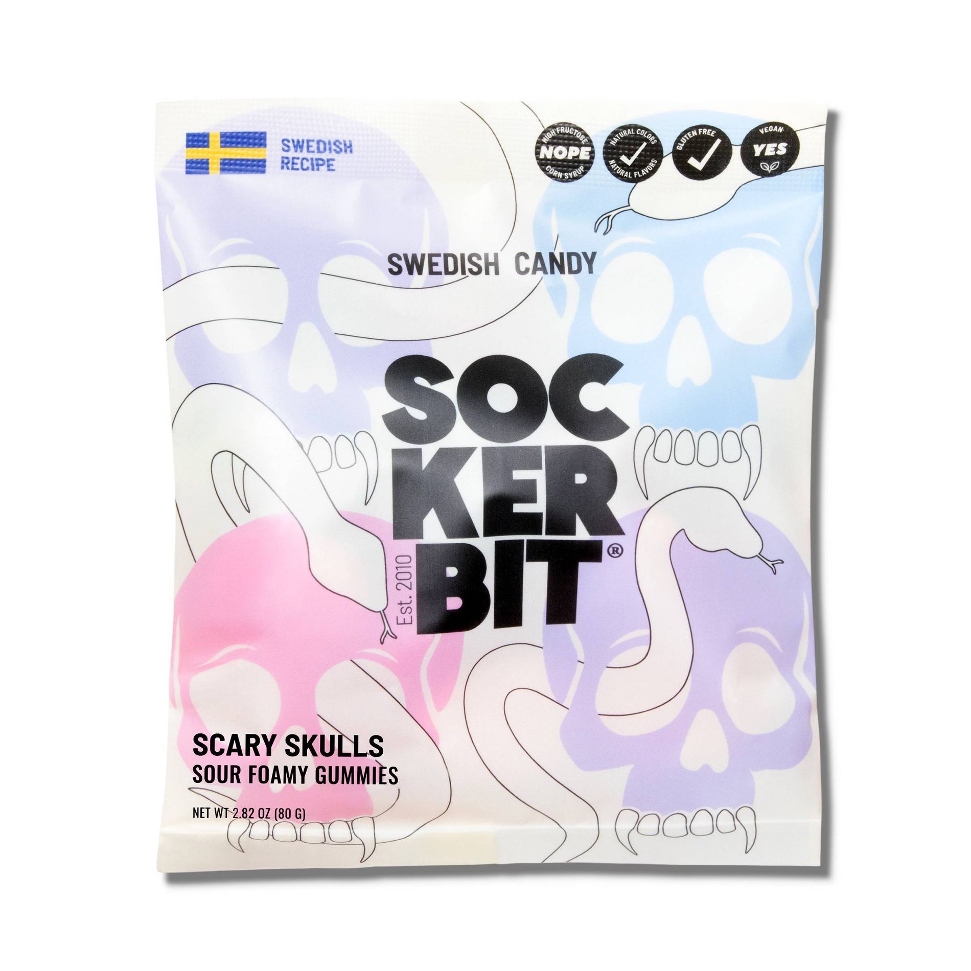 Sockerbit Halloween Sour Foam Scary Skulls Gummy Candy - 2.82oz