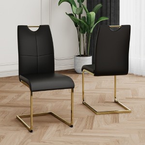 Grungis Faux Leather Armless Kitchen Chair Set of 2,Upholstered Dining Chairs with Gold Chrome Metal Legs for Dining Room,Kitchen - 1 of 4