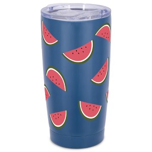 Elanze Designs 20 oz Stainless Steel On the Go Insulated Travel Tumbler With Push Top Lid, Watermelon Print Blue - 1 of 4